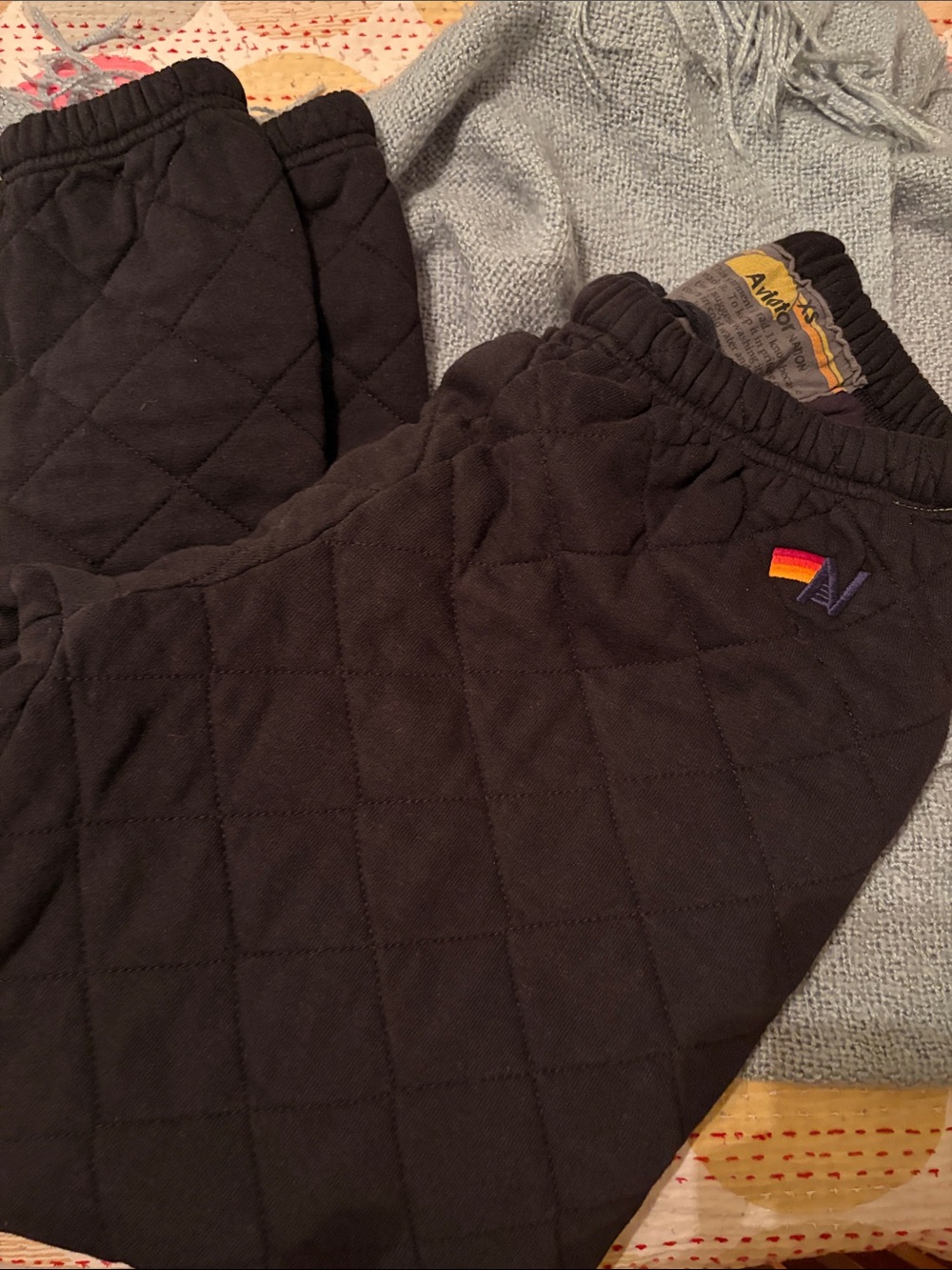 Aviator Nation Black Quilted Track Joggers with Rainbow Logo